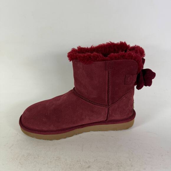 UGG Mini Bailey Bow Glimmer Velvet Ribbon Boot Women's 7 Red Woven winter Shoes - Picture 6 of 10